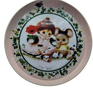 Enesco Tin Tray Barbi Sargent Pink 1983 Girl Mouse 11.5 Inch Round Poppy Seed